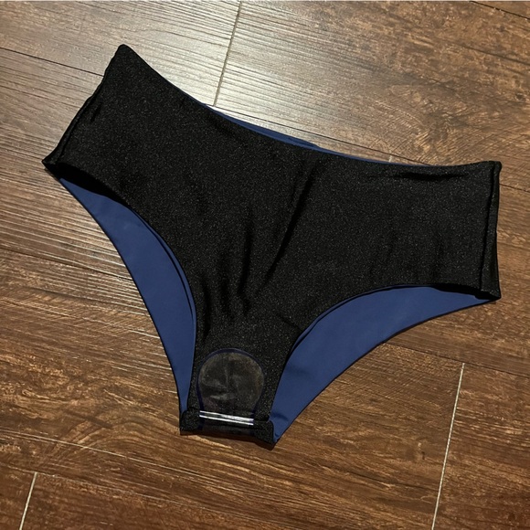 Demon Bikini Navy Black Reversible Handmade Bikini Bottom Swim size Medium - Picture 2 of 3